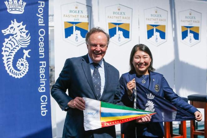 RORC Commodore Michael Boyd and Ting Li of Noahs Sailing Club in Shanghai exchange club burgees ©  Paul Wyeth / RORC